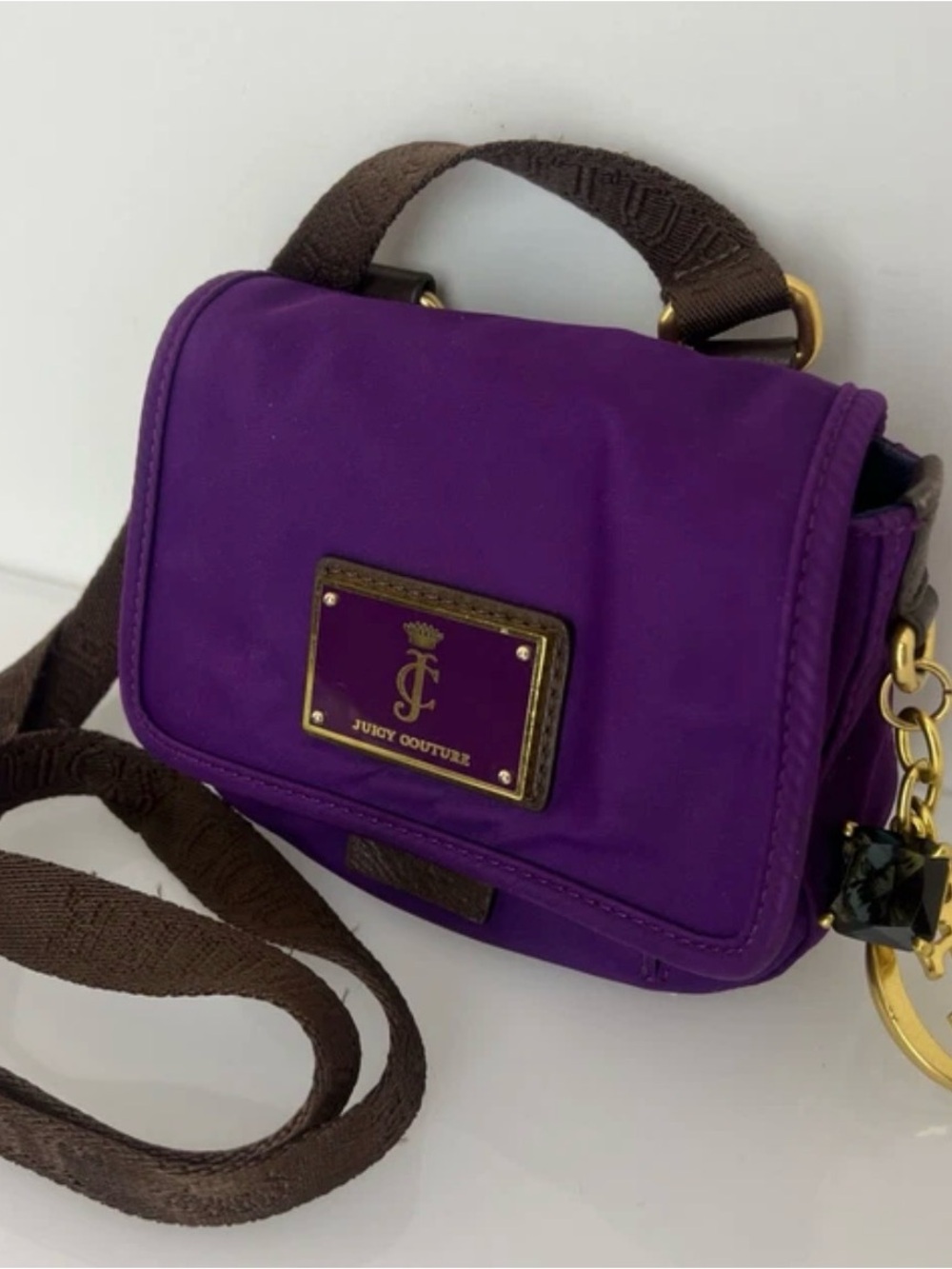 Juicy Couture Purple Crossbody Bag with Brown Strap and Gold Charm